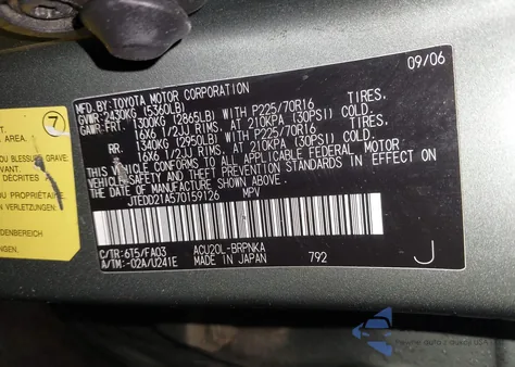 2007 Toyota Highlander z USA, uszkodzony, nr VIN JTEDD21A570159126